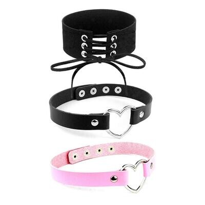 LOSS TOWER: Women’s Vintage Punk Rock Leather Choker Heart Gothic Necklaces