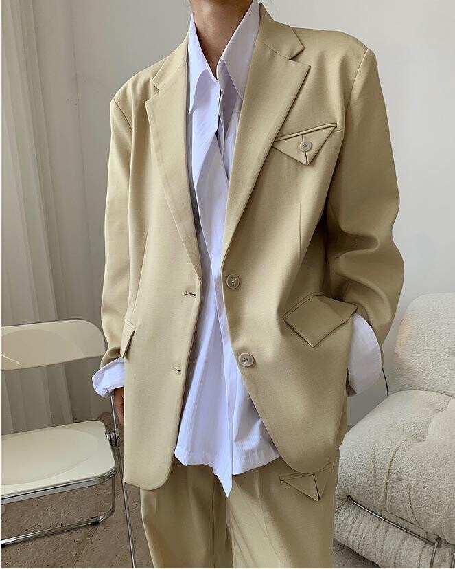 Spring new European and American fashion bloggers hipster profiles suit jacket loose thin real wear width shoulder