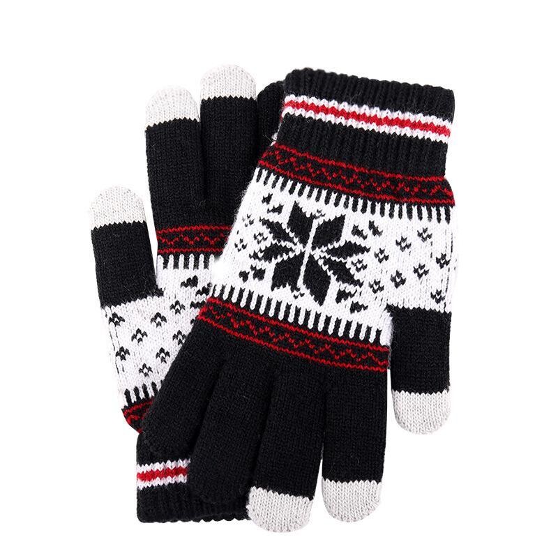 Manufacturers wholesale autumn and winter touch screen gloves men and women fashion snowflakes plus velvet thick knit warm gloves