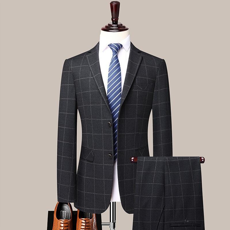 Spot Products: Business Casual Dress Plaid Jacquard Knit Stretch Suits for Men.