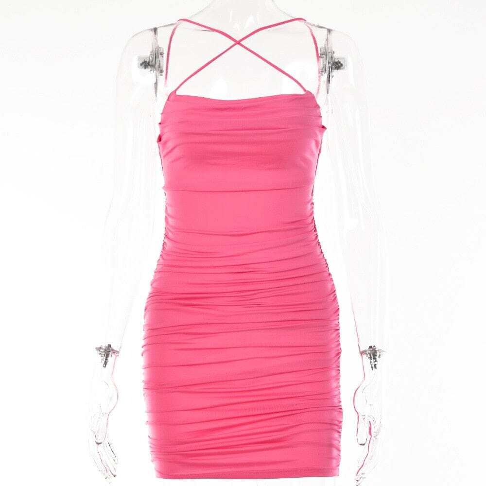 ARTICAT: Women's  Spaghetti Strap Spring-Summer Backless Mini Elegant  Sleeveless Party Dress