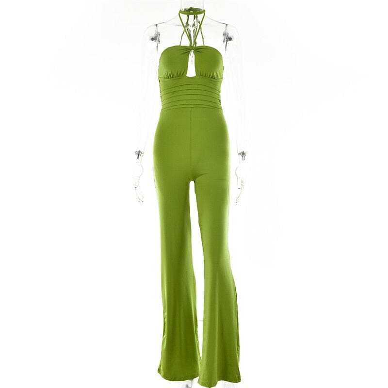 ARTICAT: Women's Summer Sexy Elegant Hollow Out Backless Jumpsuit Green  Outfits