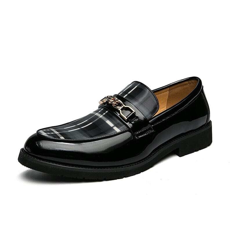 YEINSHAARS: Men's Italian Leather Loafers Slip-On British Style Striped Moccasins
