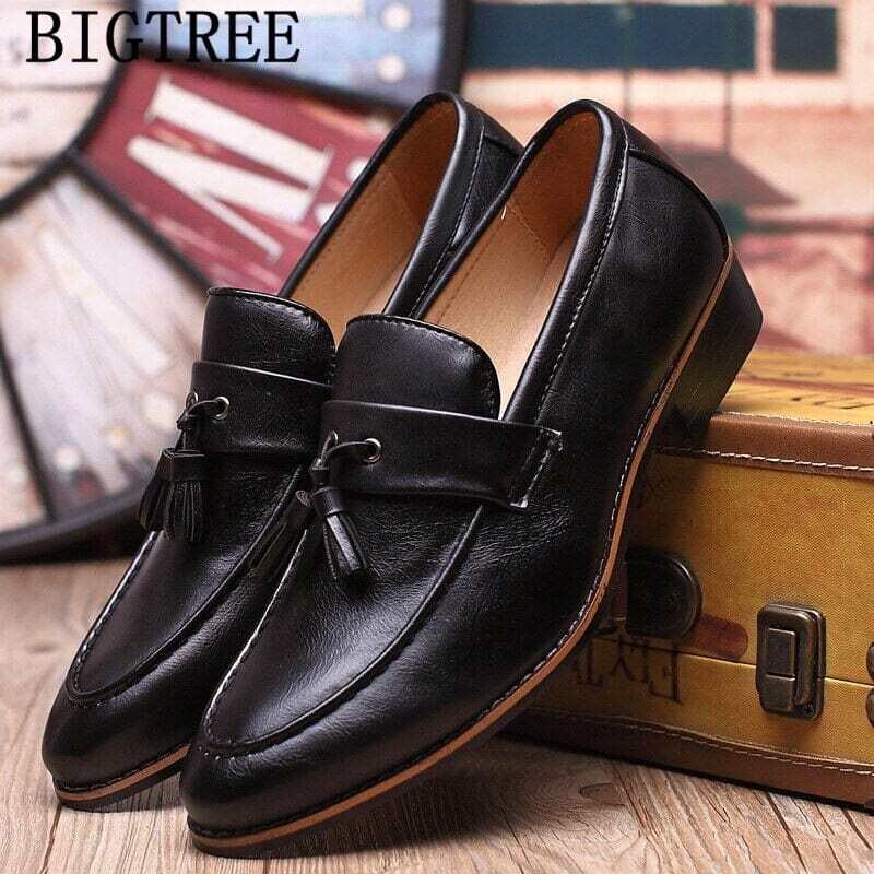 NLSCGZM: Men’s Leather Formal  Tassel Loafers Italian Elegant Classic Coiffeur Shoes