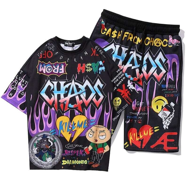 Graffiti Cartoon Printed Hip Hop Shorts T-Shirt Suits/Sets Short summer joggers