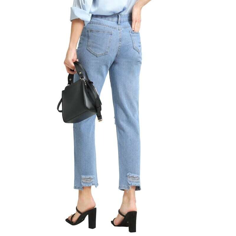 FACAVIL: Women's Skinny Slim Fit Ripped High Waist Blue Wash Casual Cotton Denim Trousers Summer Jean