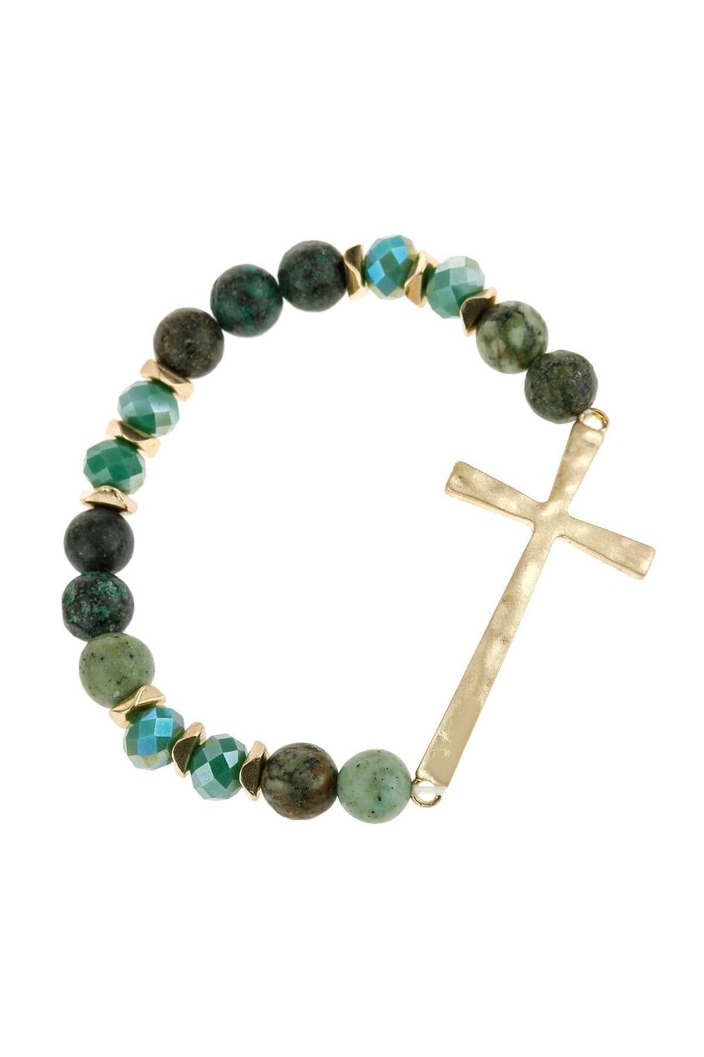 Mix Beads Hammered Cross Bracelet