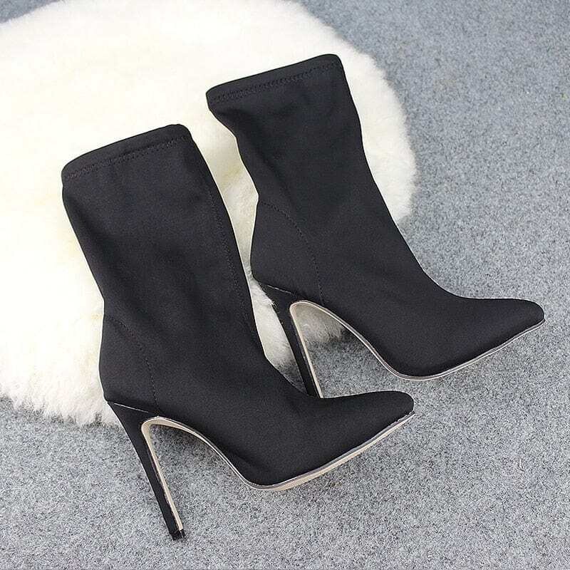 DILYS LIAO: Women's Elastic Candy Color Cloth Boots High Heel