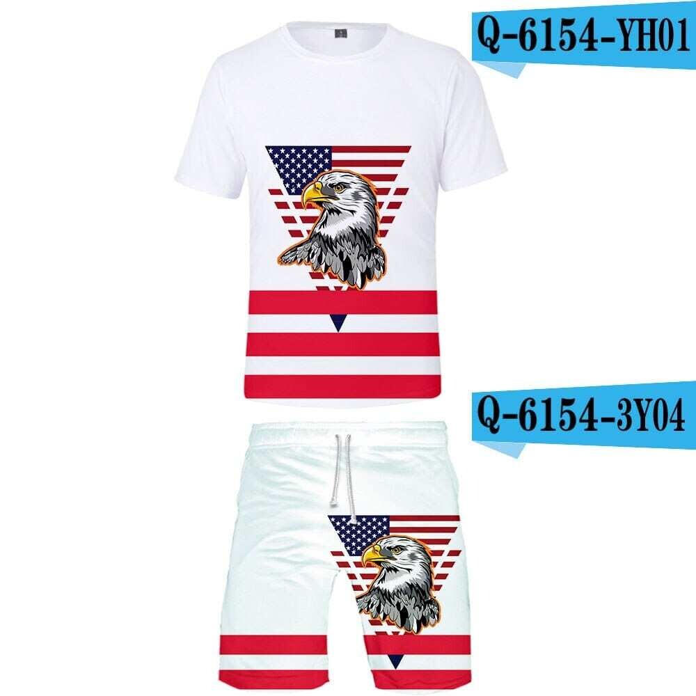 Muayou: US Independence Day Patriot T-shirt and Beach Shorts Set
