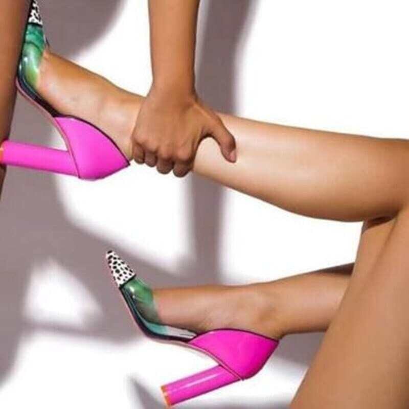Pereira: Women's Dot Pink PVC Block High Heels
