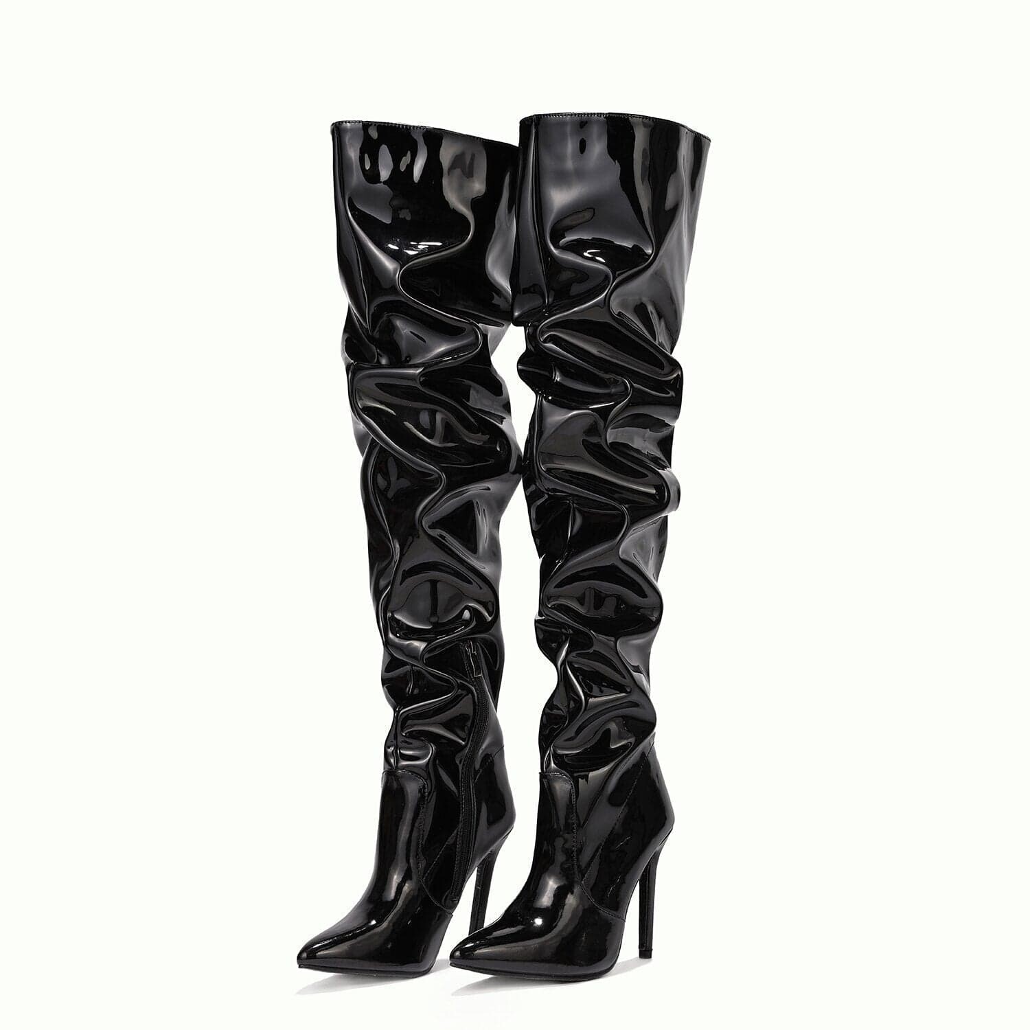 Dailys Lias: Women’s Over the Knee Boots Patent Leather Zipper Stilettos