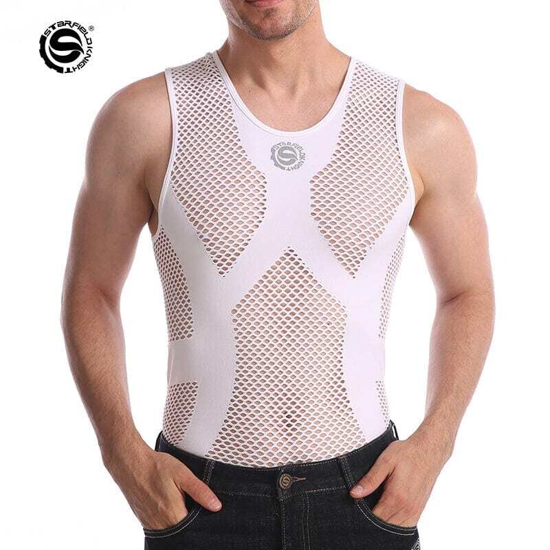 Men's Motorcycle Underwear T Shirts Sleeveless Tight Mesh Sweat-Wicking Vest Layer Shaper Underwear Vest
