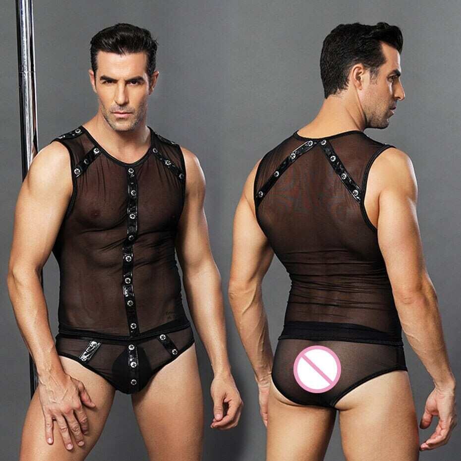 JSY: Men's Mesh Waiter Uniform Erotic Cosplay Lingerie Set