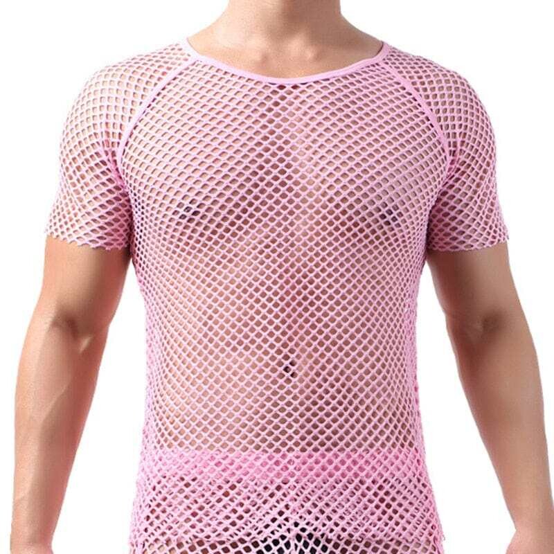 MJ: Men's Sexy Mesh Short Sleeve Transparent Nightclub Sheer Fishnet T-Shirt