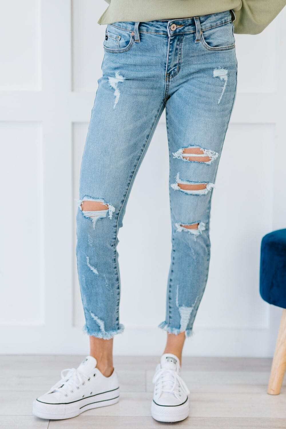 Kancan Here For Each Other Full Size Run Distressed Cropped Skinny Jeans