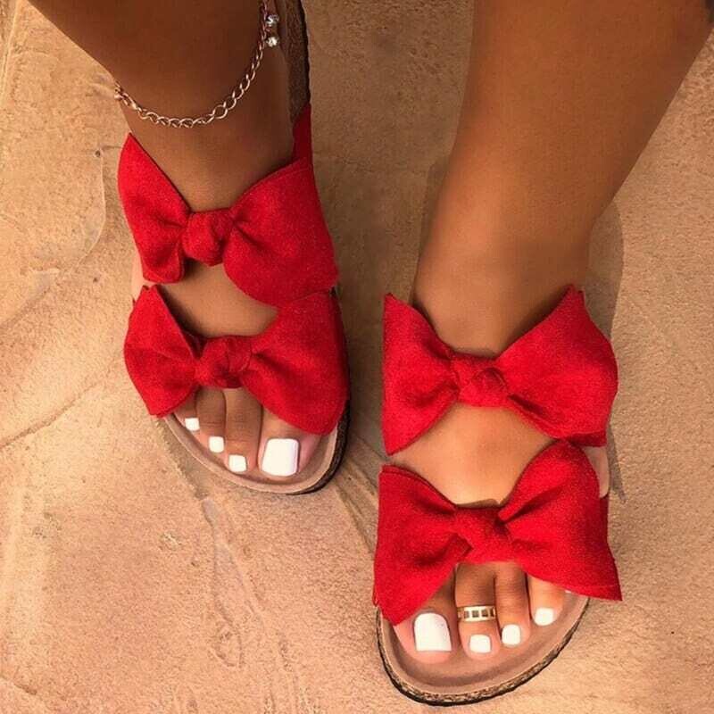 New Summer Women Sandals Silk Bow Flat Shoes Slipper Outdoor Fashion
