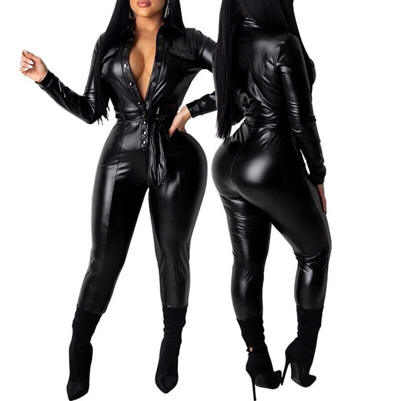 Women’s Faux Leather Latex Smooth Wet Look Bodysuit