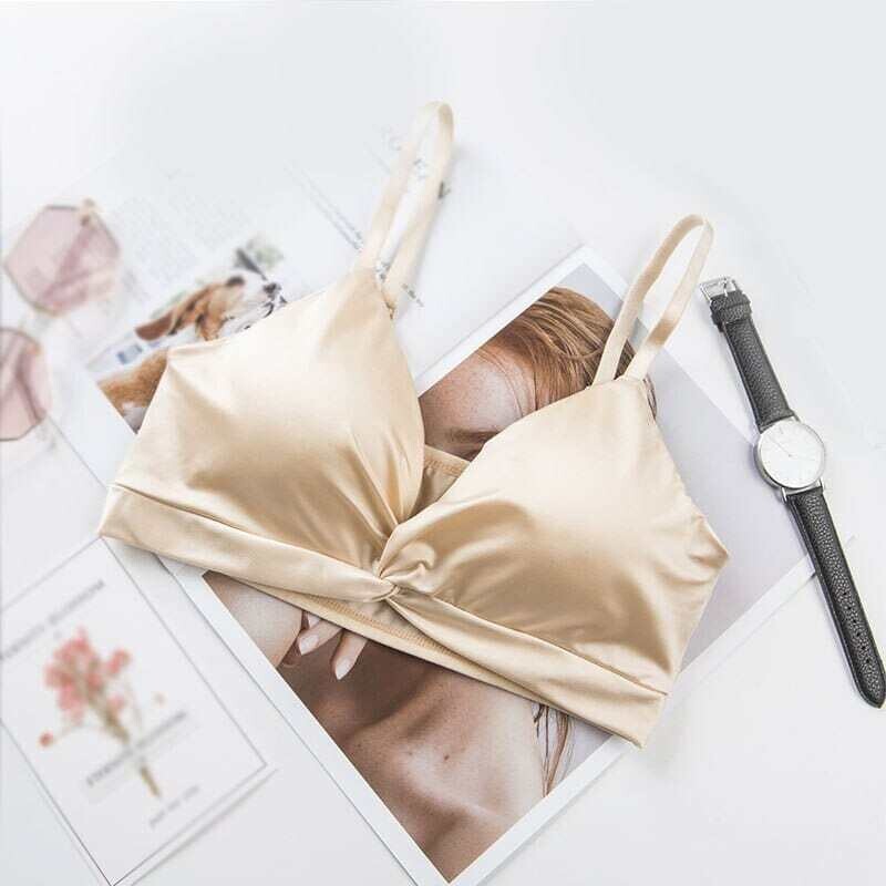 Sexy Crop Top Satin Silk Camis Bralette Back Lace Tube Top Strap Padded Bra