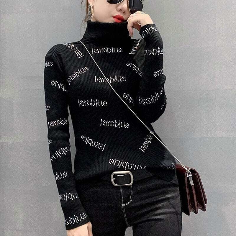YEQEDU: Women's Letters Tight Sweaters & Pullovers Long Sleeve Casual Knitwear