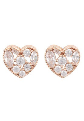 Heart Sparkling Stud Earrings Rosegold