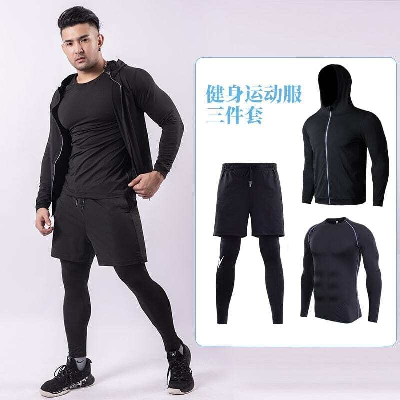 3 Piece Set Men Quick Dry Gym Clothes Running Suits Breathable Sport Suit