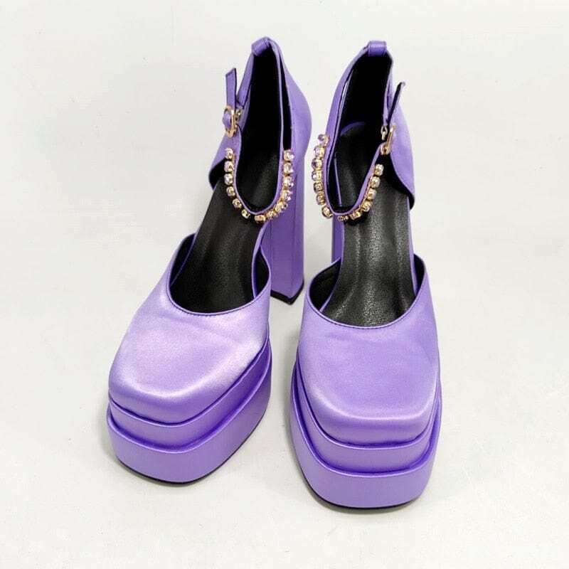 LXYQPLYP: Women's Pumps Luxury Satin Cloth Crystal Buckle Spring Summer Runway Round Toe High Heels Sandals Shoes