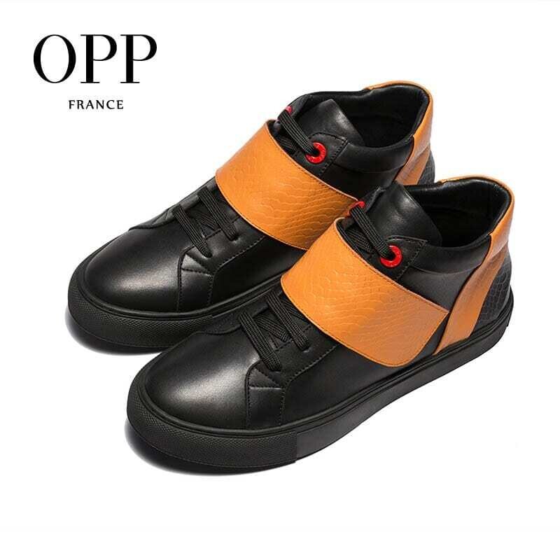 OPP High Top Men Boots Genuine Leather Men's Hook & Loop Ankle Boots