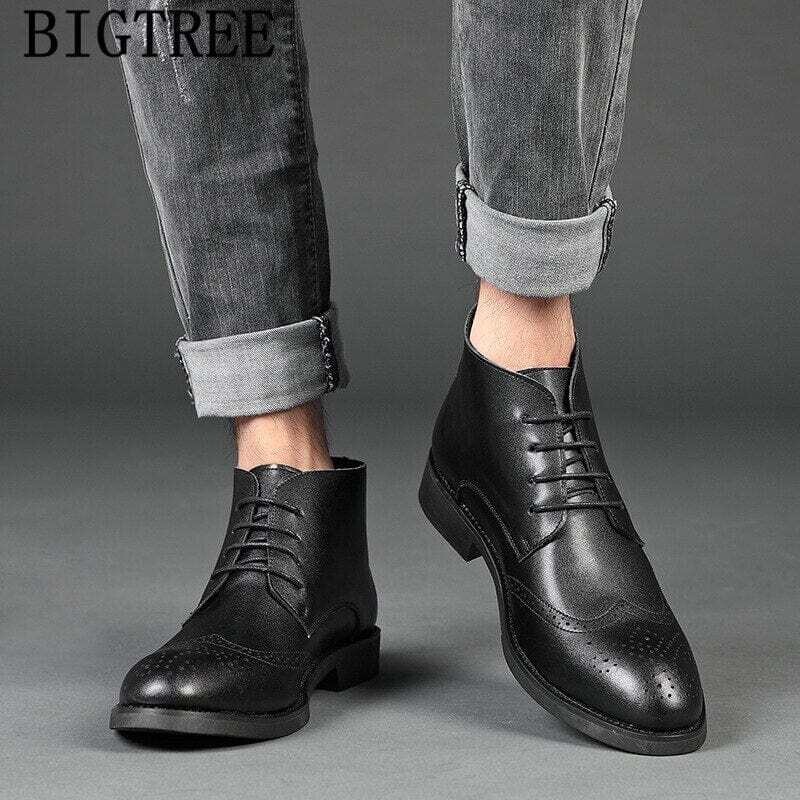 NLSCGZM: Men's Leather Brogue Italian Coiffeur Ankle Boots