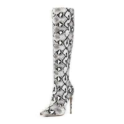 MStacchi;  Women's Snake Pointed Toe High Boots Ladies Sexy Stiletto High Heel  Boots