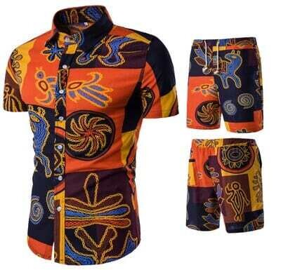 Men's Casual  Linen Floral Shirt Beach Shorts Two Piece Suit Plus Size