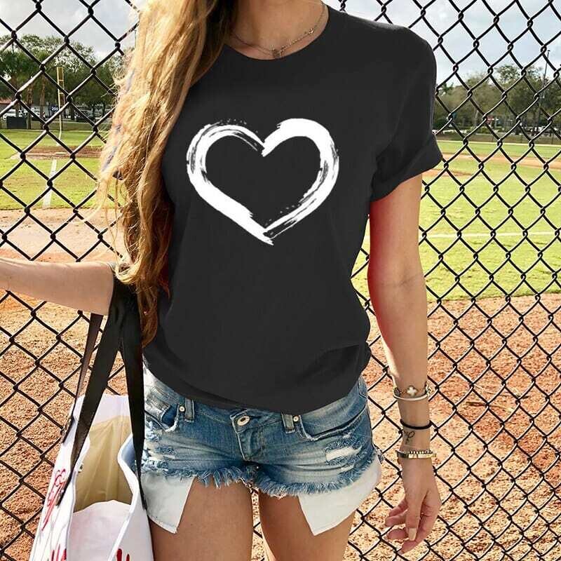 UMEKE: Women's Hearts Love Graphic Short Sleeve T Shirt