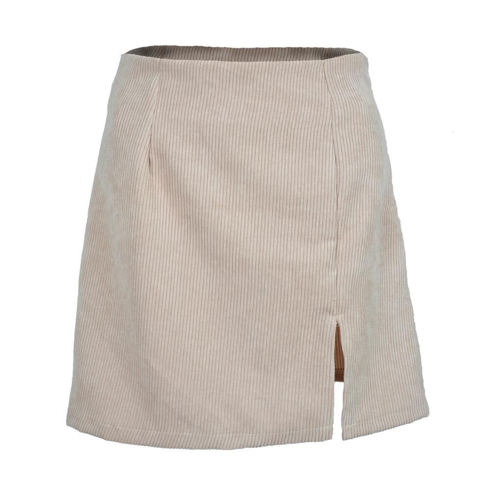 CARTERBRITO: Woman's Corduroy Mini Vintage Slit Slim High Waist Straight Skirt