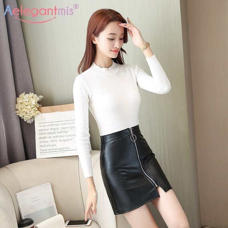 Aelegantmis: Women's Casual Leather Elegant Zipper Mini A-Line Skirts