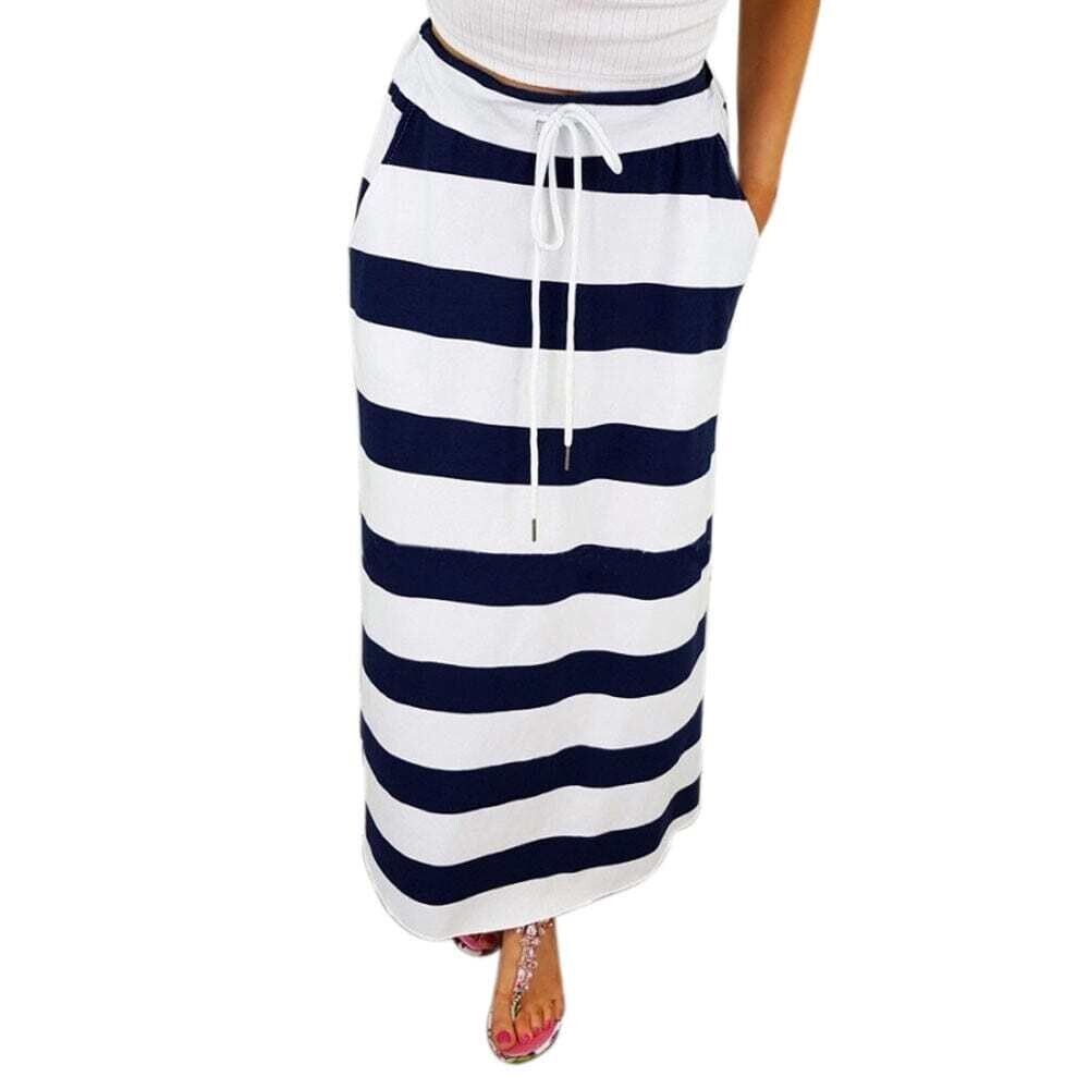 CARTERBRITO: Women's 38# Stripe Hight Waist Maxi Long Skirt (Plus Size Available)