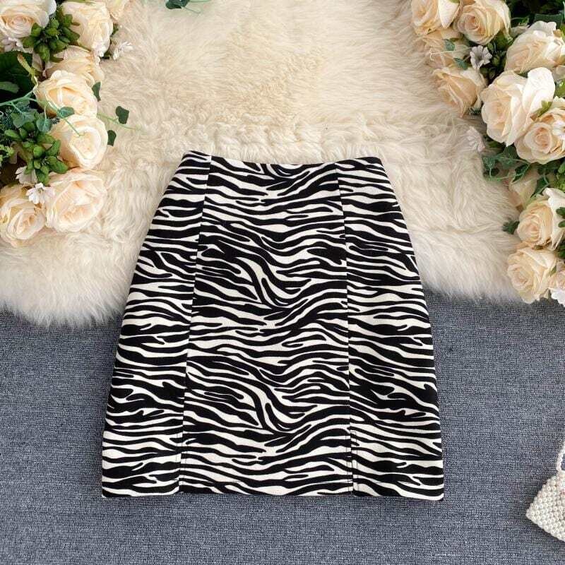 Estceque: Zebra Print A-Line Loose Vintage Mini Skirt