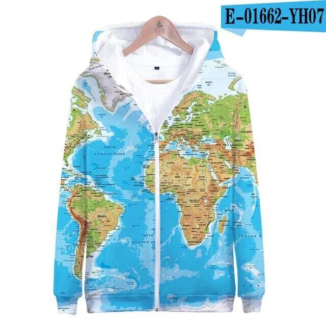 Nifineo: Unisex World Map 3d Print Hoodie