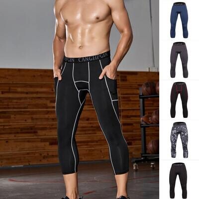 CARTERBRITO: Men's 3/4 Running Tights Compression Pants Super Elastic Fitness Sport Leggings
