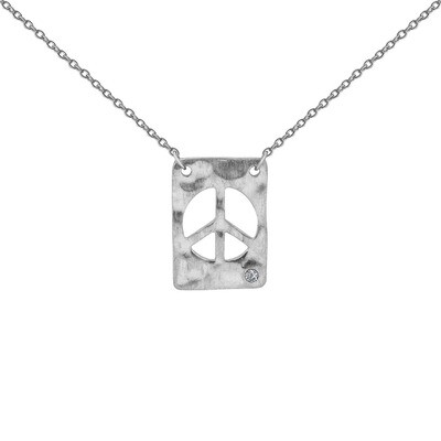 Peace Sign Diamond Plaque Necklace
