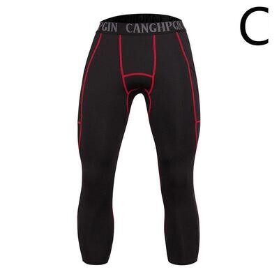 Men's Red 3/4 Running Tights Compression Pants Super Elastic Fitness Sport Leggings  CARTERBRITO.