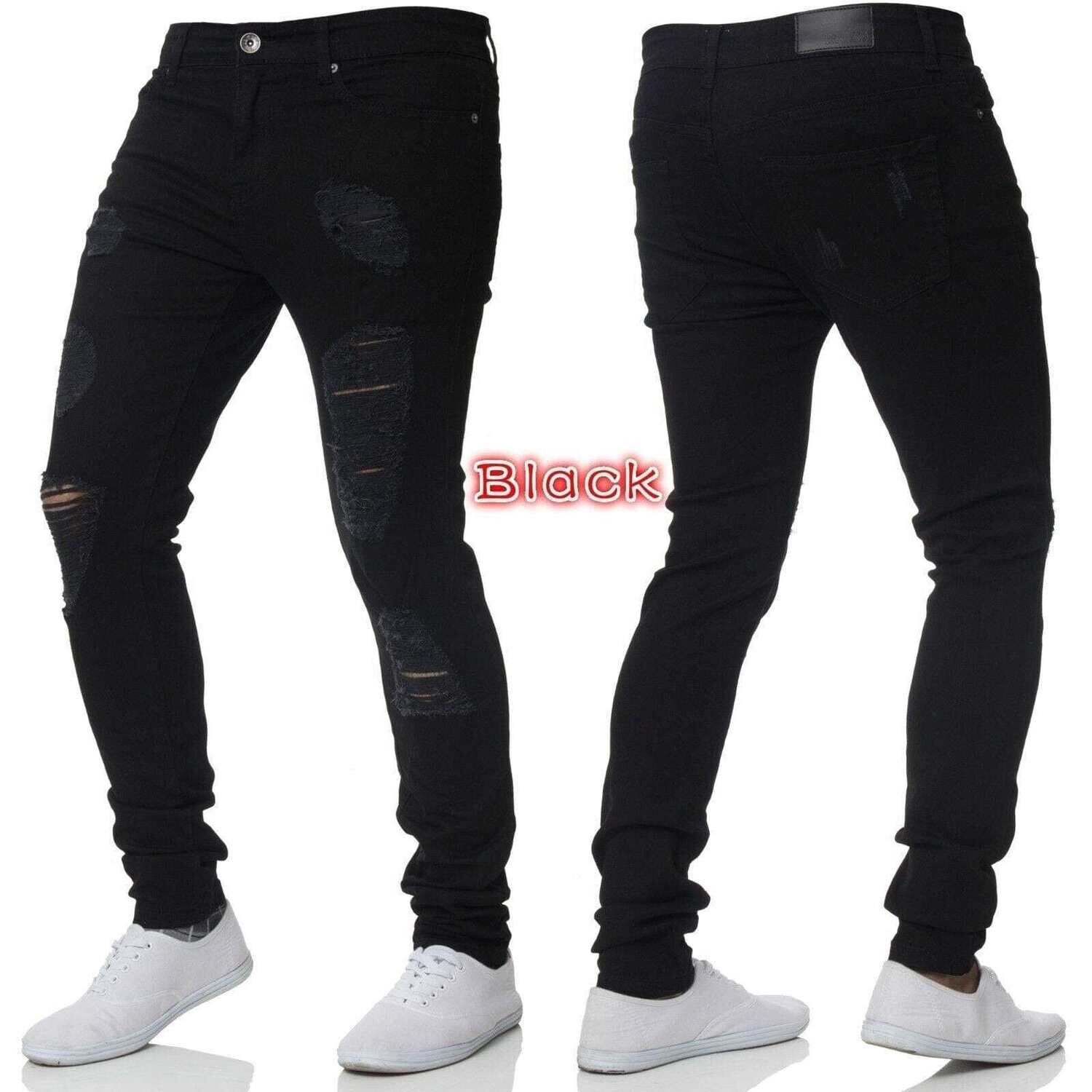 Acacia Person: Men's  Solid Colored Ripped Casual Skinny Denim Jeans