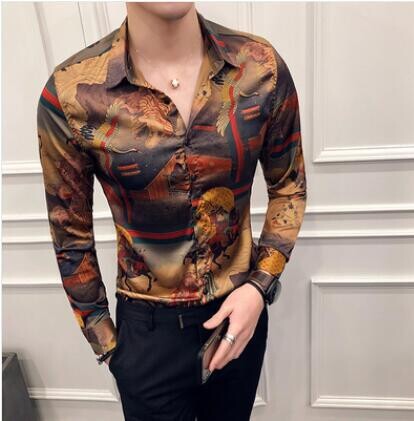 TTXI: Men's New Graphic Print Leisure Metrosexual Long Sleeve Cotton Design Slim Fit Shirt