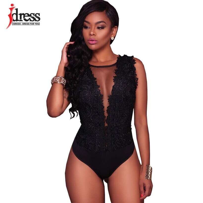 Women's Backless Mesh Bodycon Lace Rompers