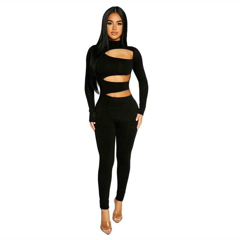 FQLWL: One Piece Club Outfits Turtleneck Long Sleeve Bodycon Jumpsuit