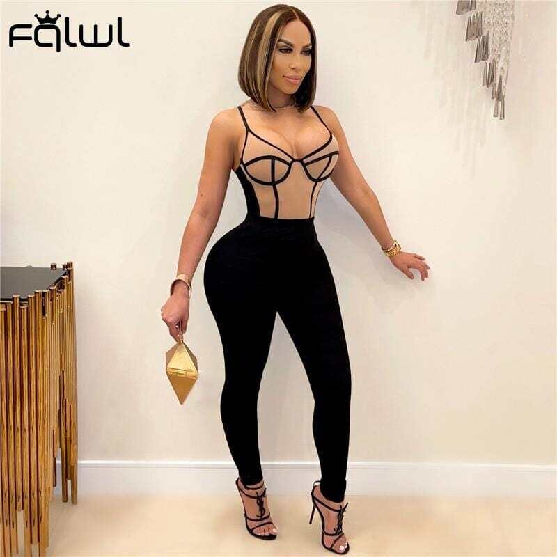 FQLWL: Women's Patchwork Party Cami Strap Backless Bodycon Jumpsuit