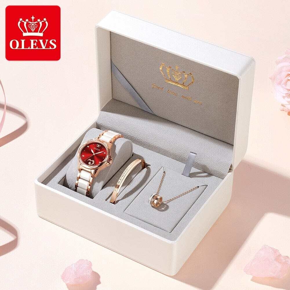 OLEVS Women Watch Set Waterproof Automatic Mechanical Watch Female Ceramic Watch Gift for Women Wristwatches