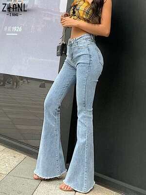 ZHANLINWU: Women's Vintage Skinny High Waist Flare Stretch Denim Wide Leg Jeans