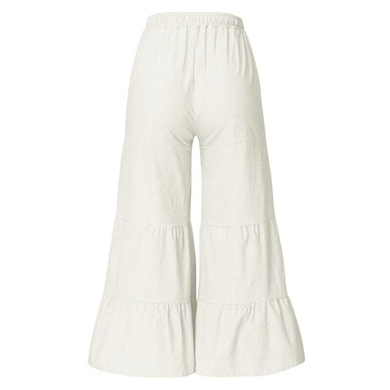 Casual Ruffle Loose Pants Women Plus Size Solid Folds Mujer Wide Leg Pants Bell Bottom Beach Summmer Pants