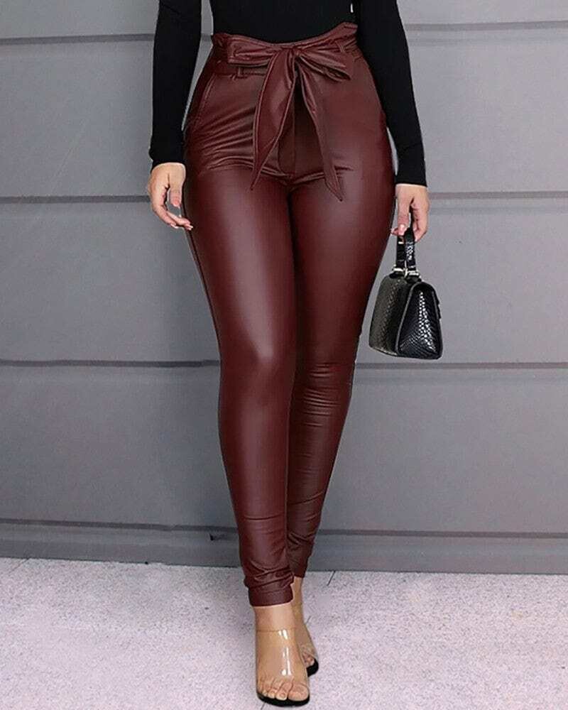 Fashion Casual Plus Size Women's Pants High Waist Pu Product Leather Pants