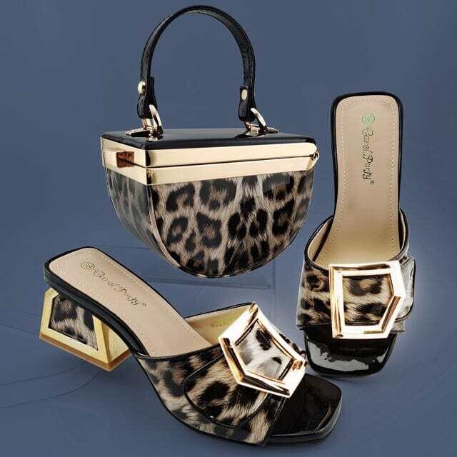 QSGFC Italian Design Gold Color Patent Leather Shoes & Bag Sets