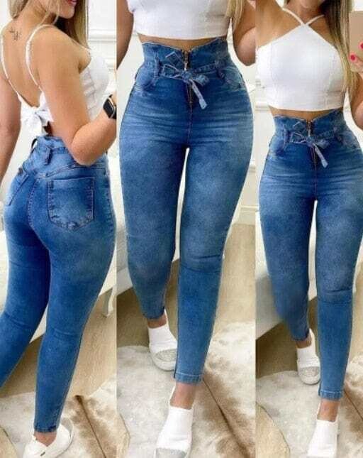 DIANRUO: Women's Hollow Waist Stretch Denim High-Rise Ripped Jeans